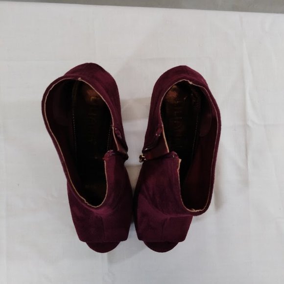 Liliana Wine Velvet Suede Peeptoe Booties Women's Size 7 - Picture 2 of 10